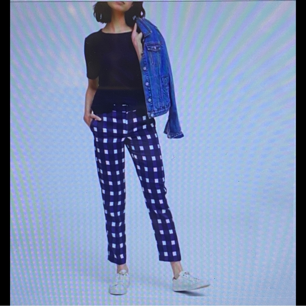 Banana Republic Women’s Avery Navy Blue White Checkered Plaid Gingham Pants 0P
